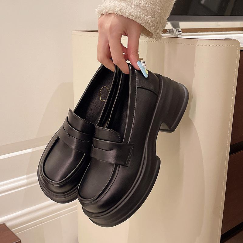 British style small leather shoes women's spring 2025 new metal butterfly platform loafers one pedal with skirt single shoes