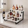Countertop Bottle Display Holder Liquor Shelf, Coffee Syrup Rack Organizer, 3 Step Wine Collection Stand for Mini Bar Cabinet, Home Retro Shelf