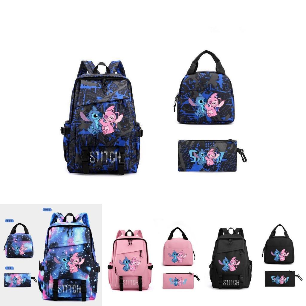 Stitch School Backpack Lunch Bag And Pen Case With Pu Material For Students