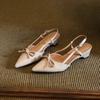 Pointed French bow one-word buckle with bag head sandals women's rear empty light mouth versatile thick heel single shoes