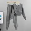 Spring and Autumn Women's Knitted Suit V-neck Sexy Strapless Short Temperament Sweater Pants Fashion Suit
