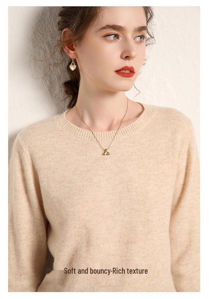 Women's Cashmere Long Sleeve Sweater: New Style, Pure Round Neck, Loose Fit, Thin Knit Pullover for Autumn/Winter