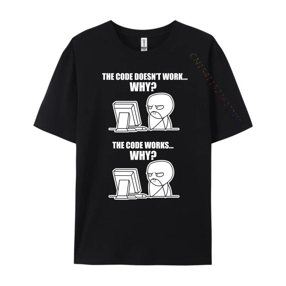 Rolig Programmerare Kod Fungerar Varför Meme Rosa Grafiska T-shirts Herrkläder Lyxig Designer Kortärmad T-shirt för Män Klassisk