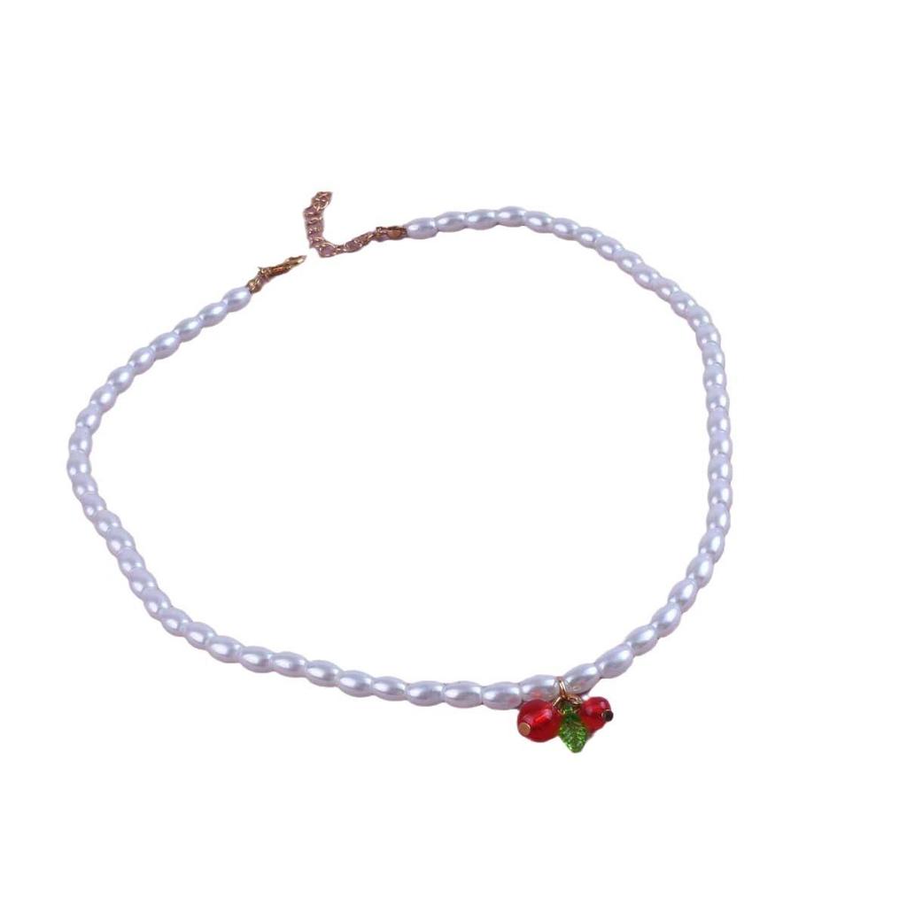 Adjustable Elegant Pearl Cherry Necklace for Women - Luxurious, Sweet, Fresh, and High-End Collarbone Chain