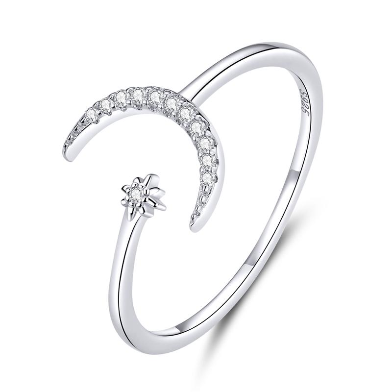 WOSTU Adjustable Rings Real 925 Silver Stackable Engagement Zircon Open Size Rings For Women Female Original Jewelry