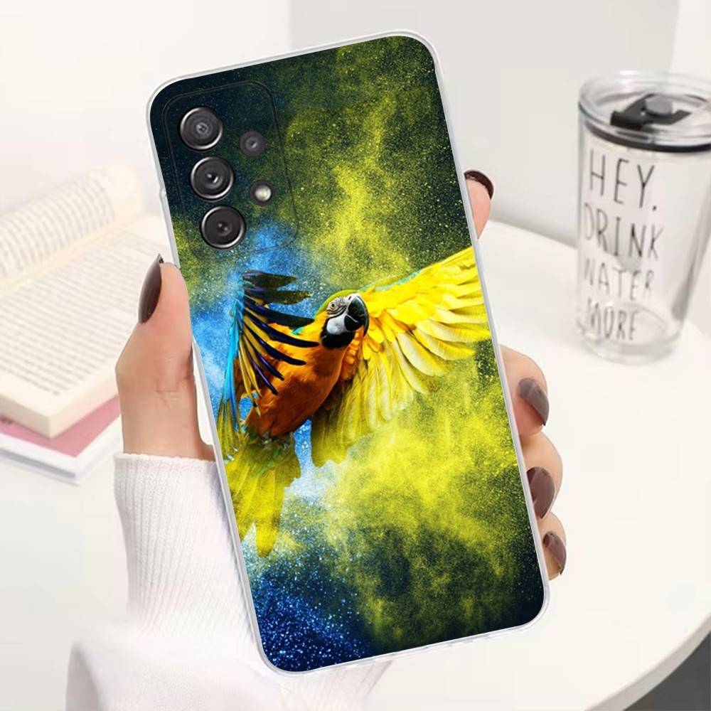 A-Animal Parrot Bird Phone Case For Samsung A51,71,30,S21,10,20,Ultra,FE,Lite, S22,23,9,PIus,Transparent, Silicone
