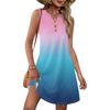 Ladies' Fashionable Gradient Print V-neck Button-down Pocket Vest Dress Beach Vacation Summer Dress