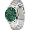 Hugo Boss 1513878 Men's Watch Silver/Gold Strap Green Dial 44 Mm + Box