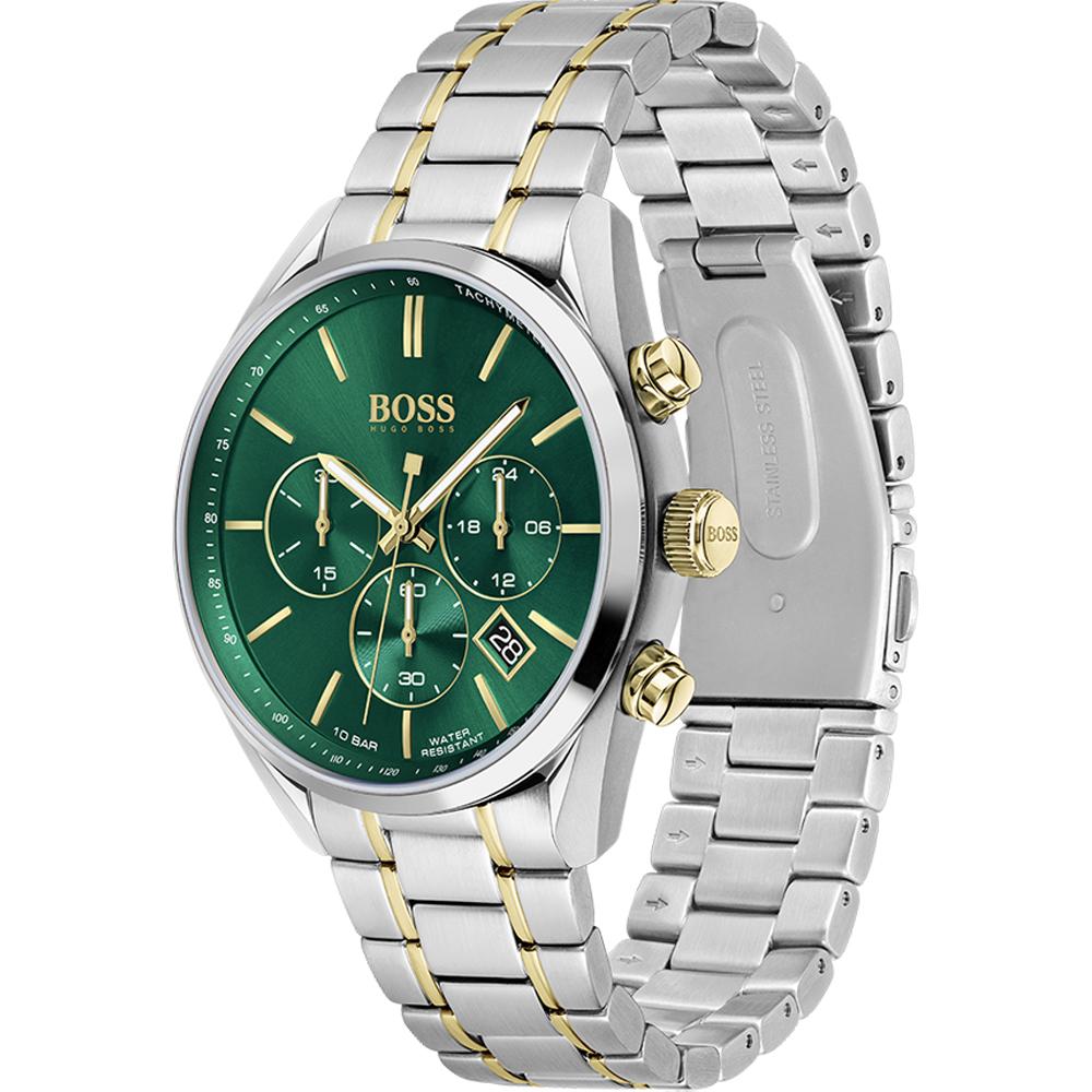 Hugo Boss 1513878 Men's Watch Silver/Gold Strap Green Dial 44 Mm + Box