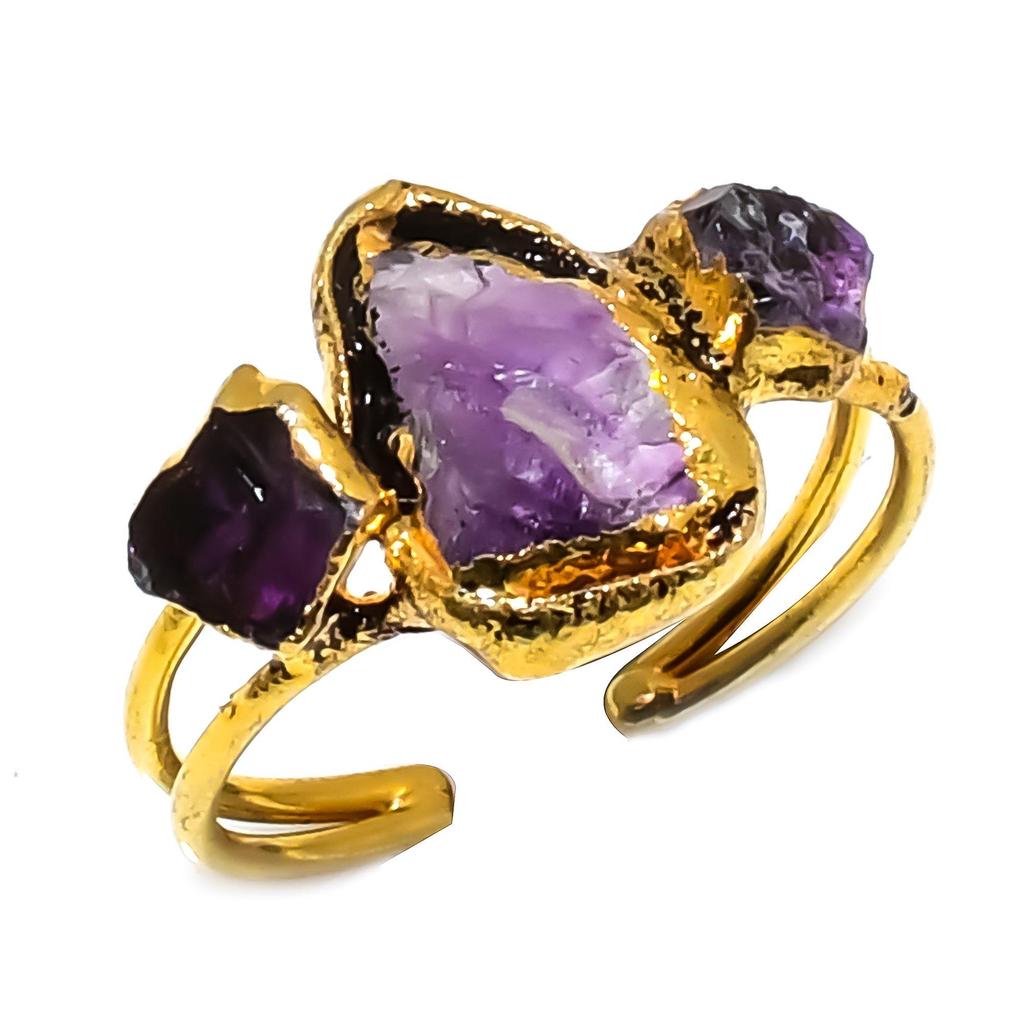 Amethyst Handmade Gemstone Ring, Copper Electroformed Ring Antique Jewelry, Adjustable Ring Engagement Gift
