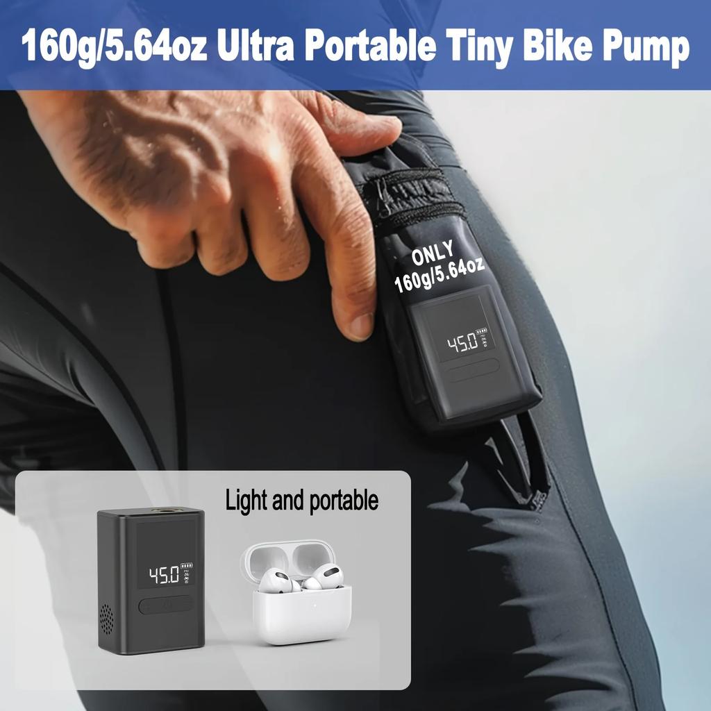 120PSI Portable Pocket Bike Electric Air Pump Rechargeable Compressor Tire Inflator Digital Gauge Display Tire Pressure Gauge