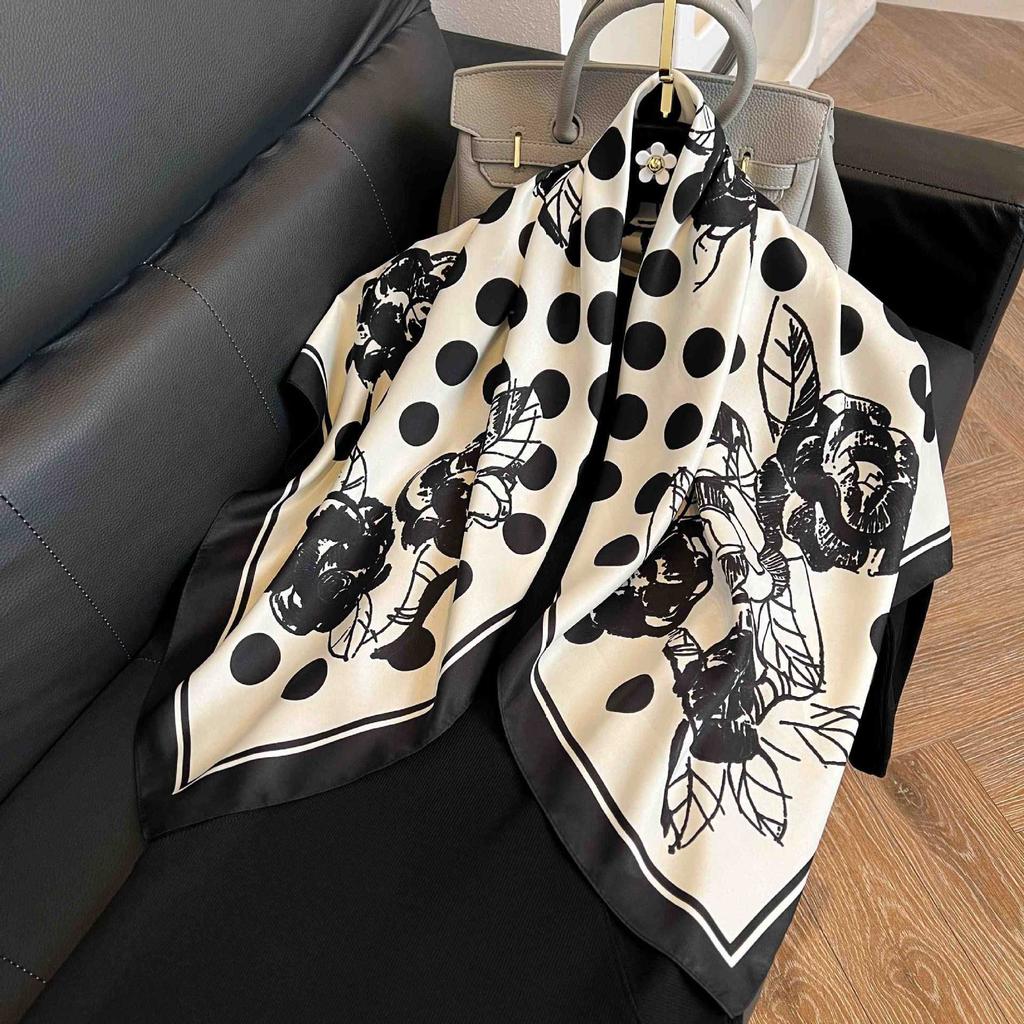 91Cm square scarf silk scarf women's new literary and fashion scarf accessories autumn and winter retro versatile shawl