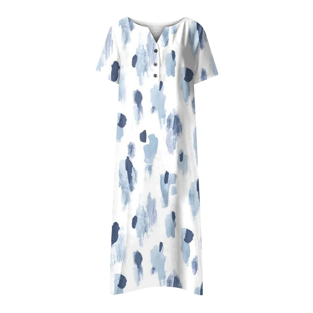 Women's Summer Casual Printed V-Neck Short-Sleeve Swing Dress