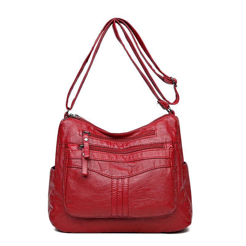 

Сумка через плечо Женская сумка Мягкая кожаная сумка через плечо для матери среднего возраста 30 *8 *16 cm красный