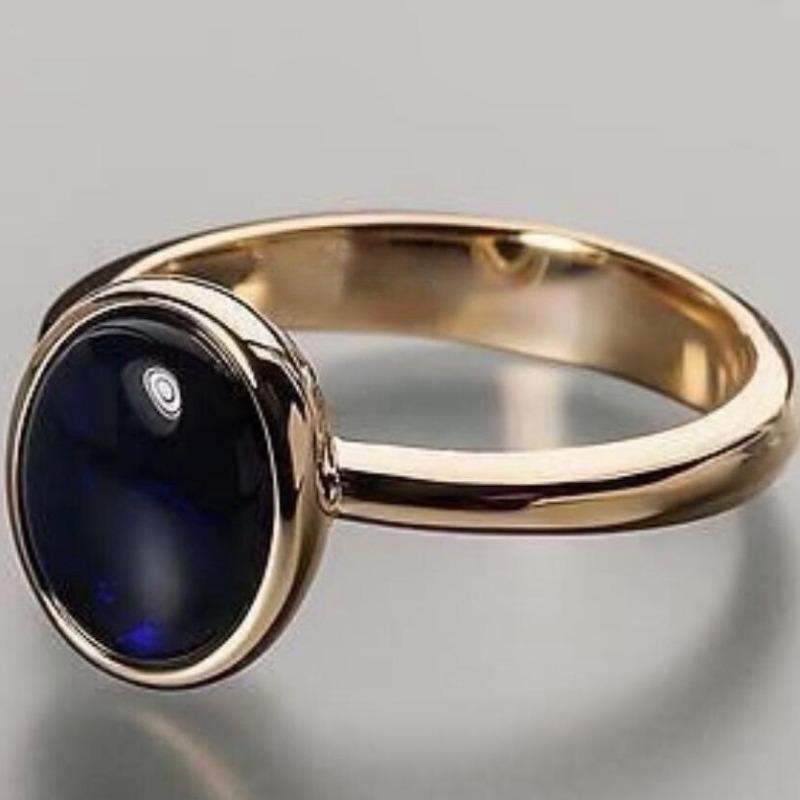 Attractive Gold Color Inlaid with Blue Stone Round Rings Gorgeous Party Engagement Wedding Rings for Women Jewelry