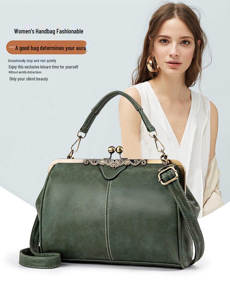 Women's British Retro Frosted Leather Shoulder & Crossbody Bag - Spring/Summer 2026
