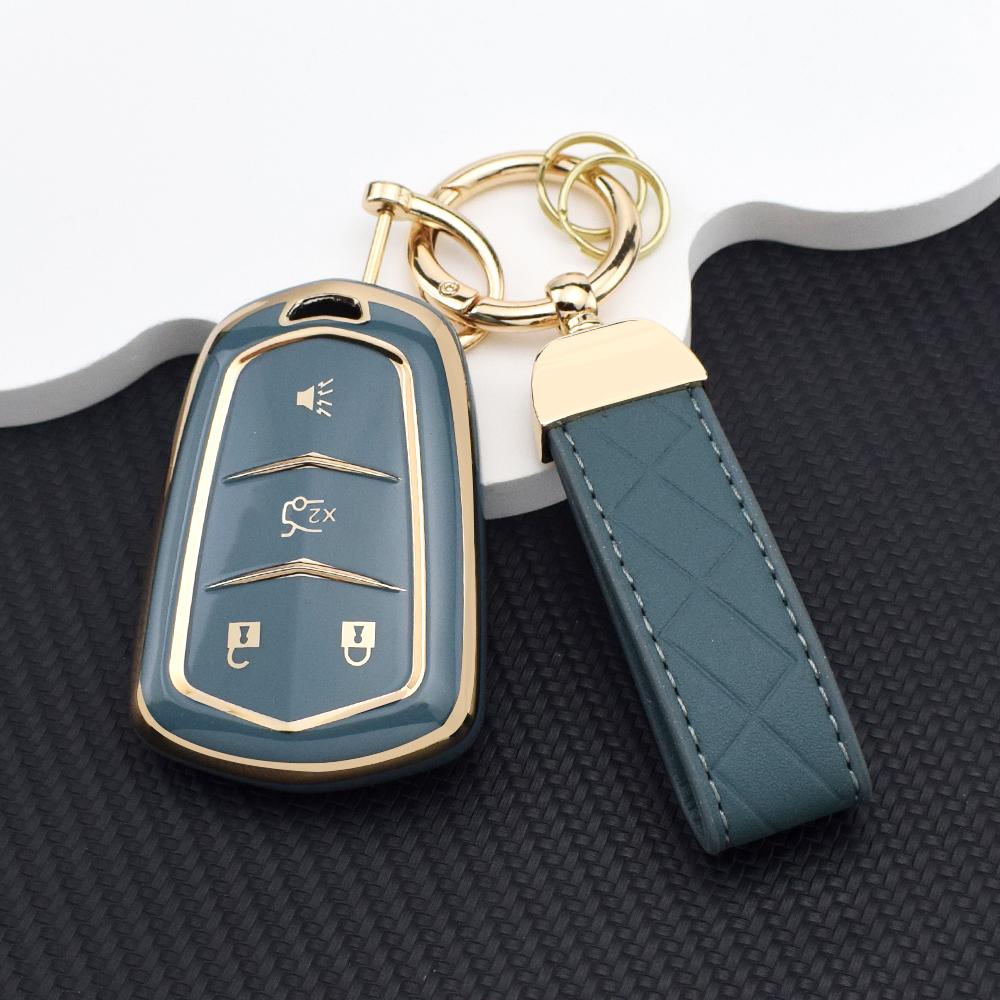 Anti-Scratch Car Key Cover Case for Cadillac Escalade ESV XT5 ATS CT6 CTS XTS SRX DTS ELR TPU Key Case with Key Chain Set