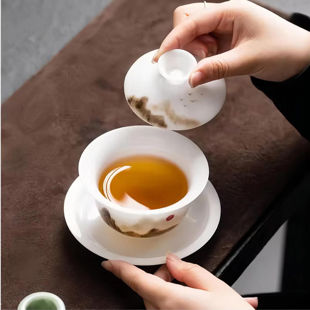 Hand-Painted Ceramic Gongfu Tea Set Large Size Single Tea Bowl for Drinking Tea High-End Chinese White Porcelain Tea Utensils