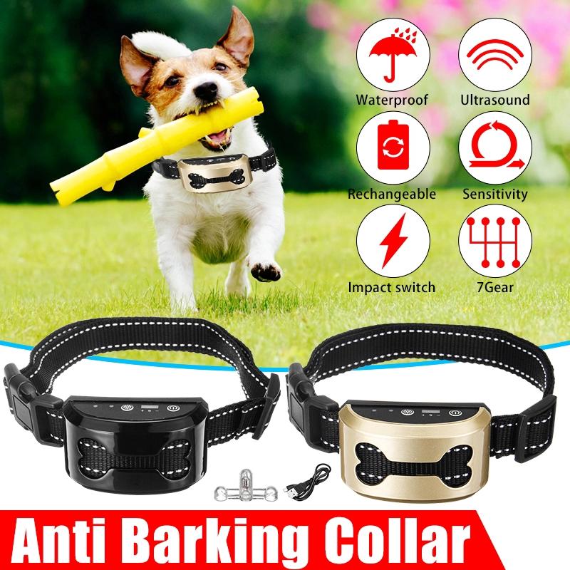 Control Stop Barking Waterproof Ultrasonic Training Collars Rechargeable Pet Anti Bark Collar