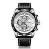 Men's Sport Quartz Chronograph Watch Multi-function Waterproof Wristwatch with Leather Strap and Date Display