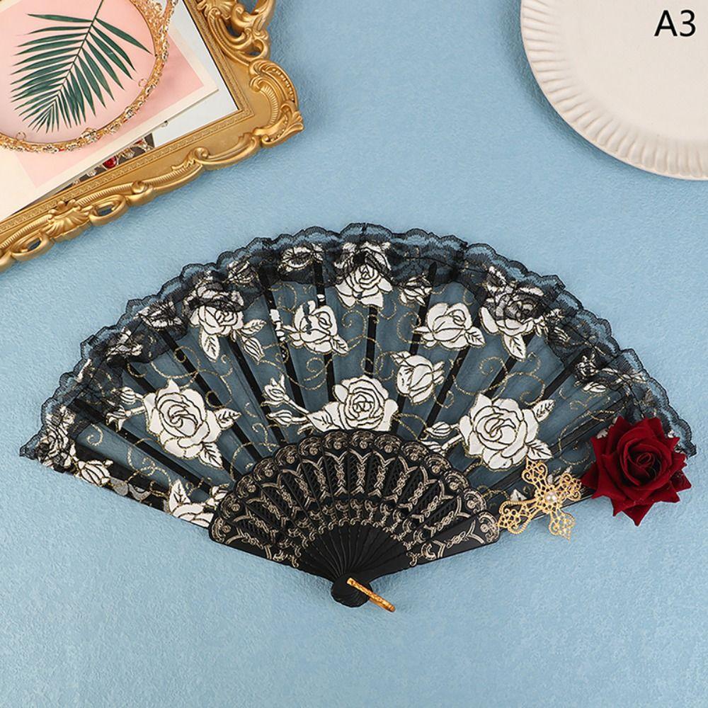 

Реквизит для фотосъемки Украшение для дома Складной веер Танцевальный ручной веер Веер из кружева Лолита Кружевной веер с розой Складной веер D