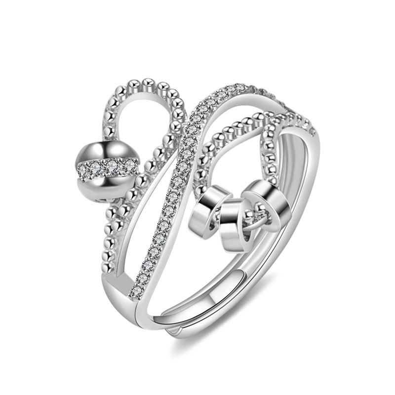 

Women s Anti-Stress Adjustable Open Ring Rotating Beads Crystal Anxiety Relief Twisted Copper Spinning Ring for Stress Relief resizable