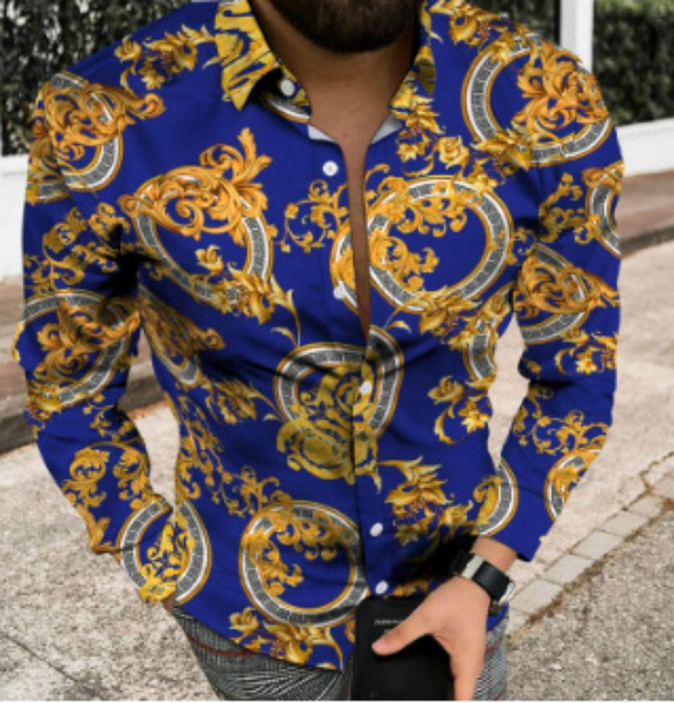 Camicia a Maniche Lunghe con Fantasia Trendy, Elegante Casual da Uomo