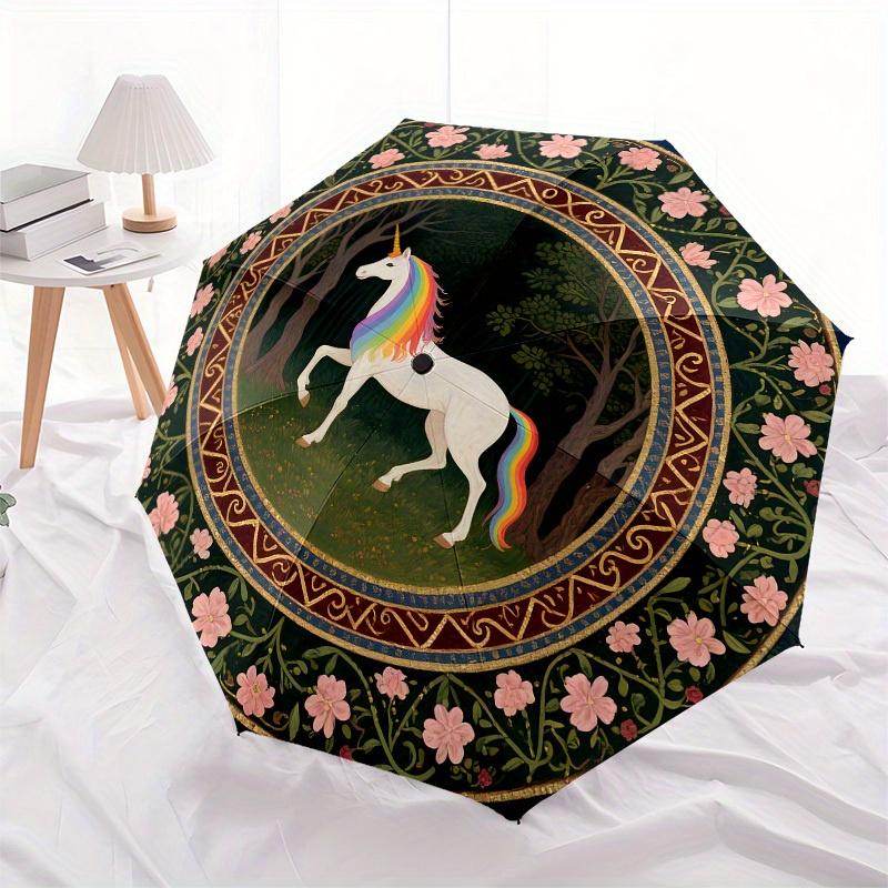 1pc Unicorn Forest Fantasy Umbrella with Plastic Handle,Suitable for All Seasons Home Travel Outdoor UmbrellaB1699
