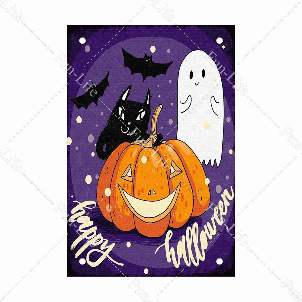 Black Cat Happy Halloween Vintage Metal Signs Halloween Party Poster Pumpkin Metal Tin Plaque Bar Pub Cafe Wall Home Decor