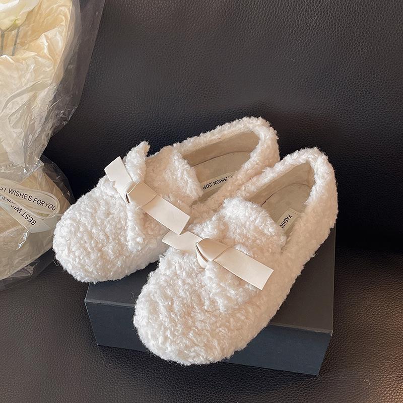 Internet celebrity fairy wind fluffy shoes female wear autumn and winter 2025 new one-pedal warm lamb wool cotton ladyshoes