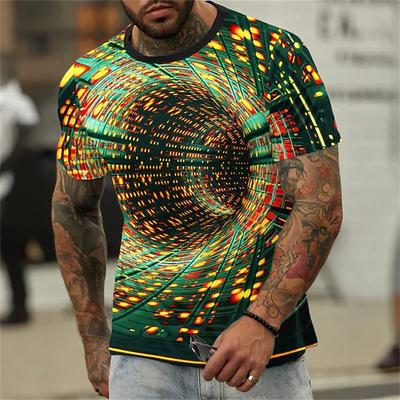 Summer Round Neck 3D Psychedelic Space & Art Print Top Fashionable Casual Short Sleeved Men's T-shirts