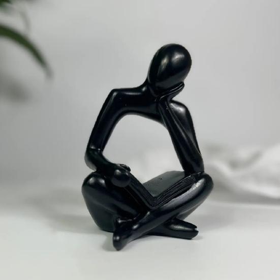 Moderne Leesbeeldje, Abstracte Denker Beeldhouwwerk, Kleine Lezend Boek Beeldje van Hars voor Woonkamer, Bureau, Boekenkast Woondecoratie