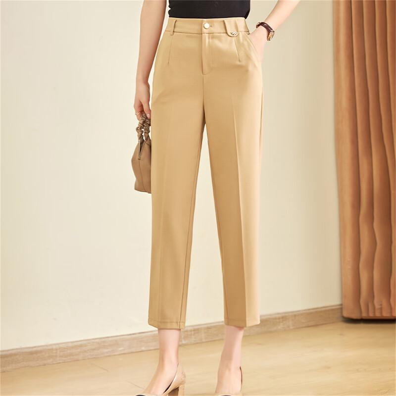 Jianhu Women's High-Waist Straight-Leg Cropped Casual Pants