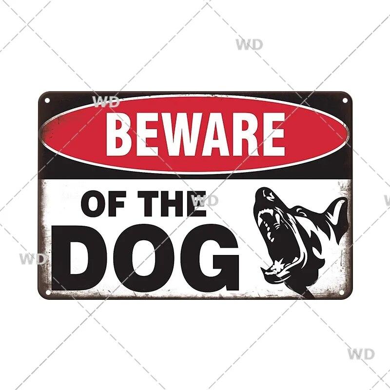 Retro Vintage Beware Of Dog Warning Vintage Tin Signs Caution Metal Plate Metal Poster Plaque For Club Home Pub Bar Wall Decor