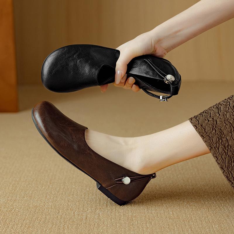 Fashion 2025 New Spring Genuine Leather Women Shoes Round Toe Women Flats Shoes for Women Retro Loafers Fashion Ladies Shoes