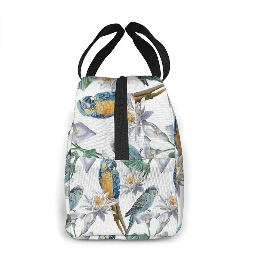 Large Lunch Bag Parrots On Branches Printed Insulated Lunch Box for Women and Men, Portable Lunch Box for Work Picnic Beach