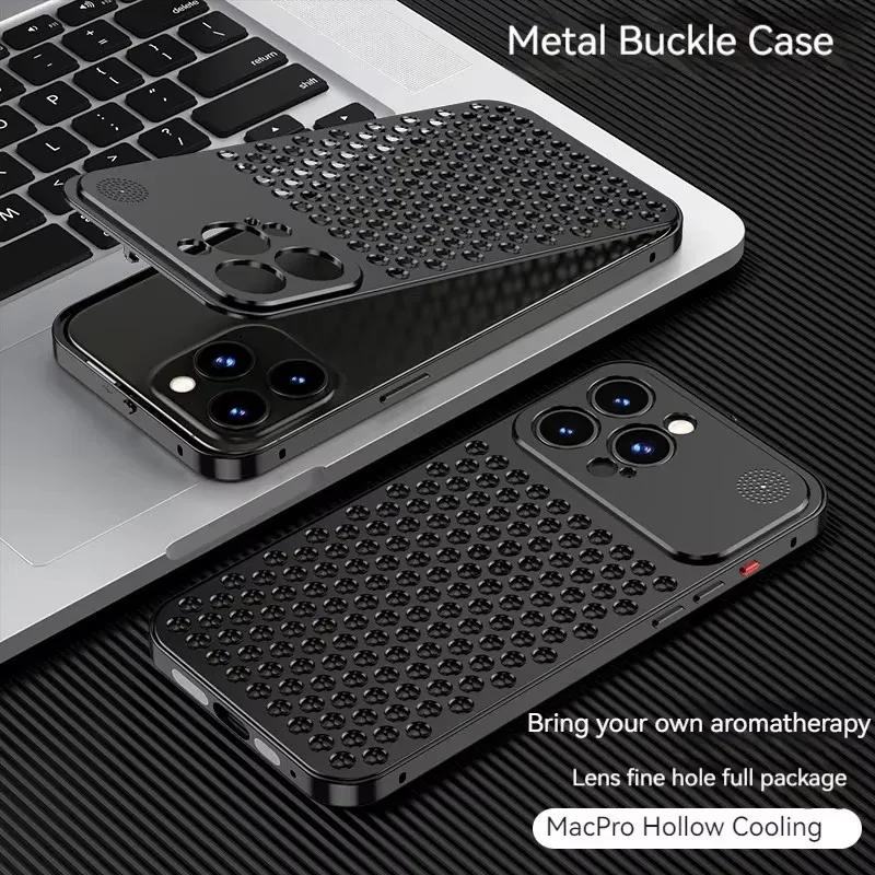 Metal Aluminium Hollow Cooling Phone Case for iPhone 17 14 13 15 16 Pro Max 17promax Aromatherapy Diffuser Detachable Rear Cover