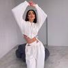 Casual European and American Women's Fashion Hooded Suit Solid Color Long-sleeved Zipper Waist Cardigan Lace-up Pants Two-piece Set