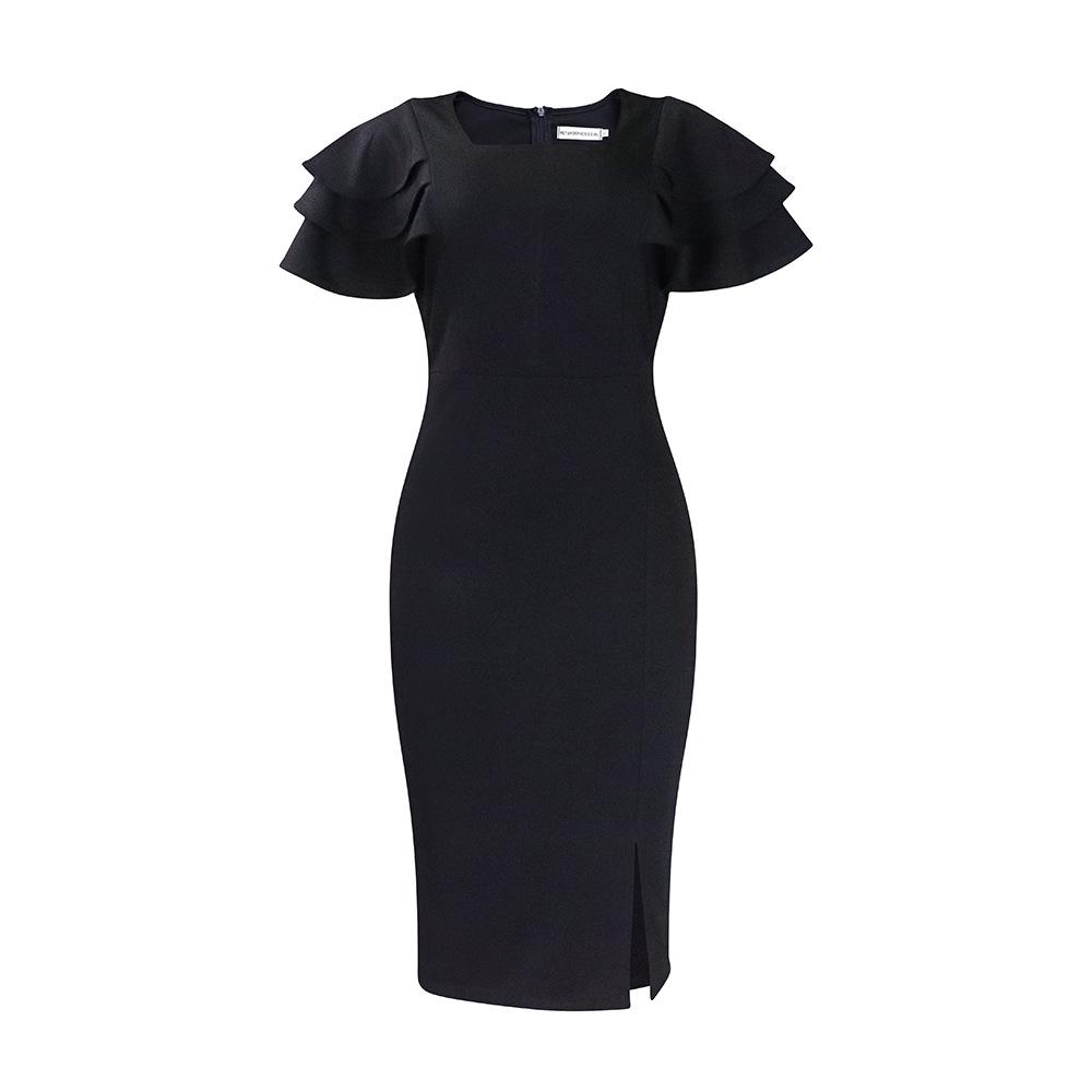 Women s Summer 2023 Square Collar Short Sleeve Commuter Dress L чёрный