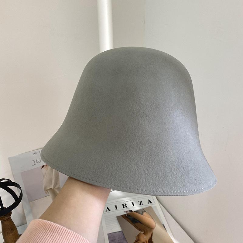 Pure wool bucket hat women's autumn and winter retro bucket hat black and white basin hat warm versatile