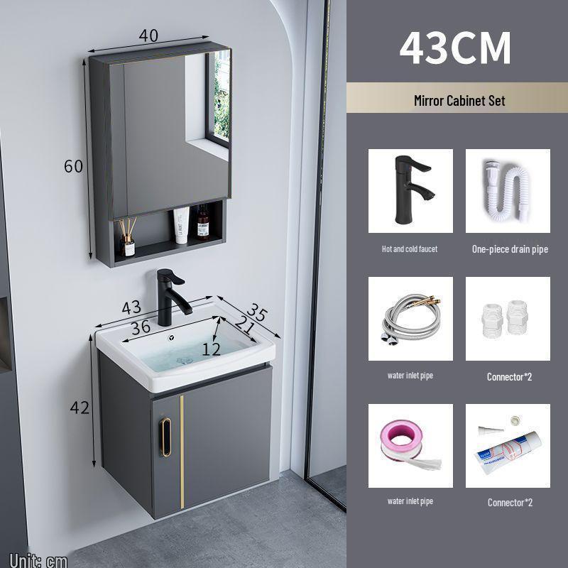 Small Wall-Mounted Bathroom Cabinet with Integrated Ceramic Washbasin