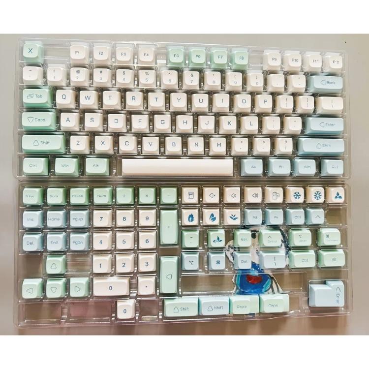 137PCS XDA PBT Keycaps with Heat Sublimated  Ice Mint Theme for Mechanical Keyboard Enthusiasts