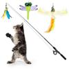 Pawaboo Cat Feather Wand with Spinning Extendable Fishing Rod Toy with Manual Cat Cat Artificial Three Replacement Stress Relief for Yellow Green