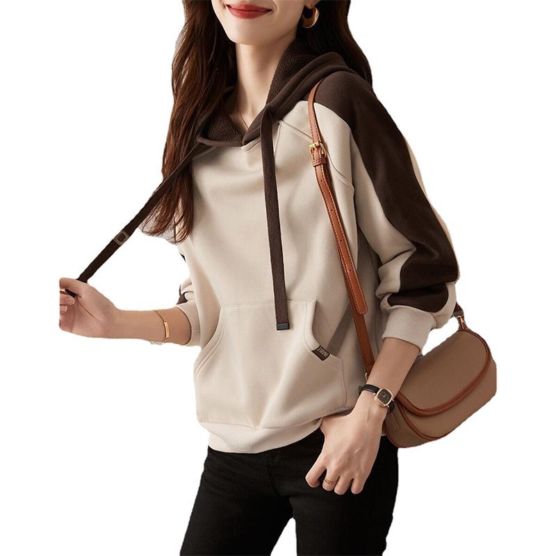 Dámská mikina s kapucí, ležérní, volný, zesílený top střední délky