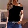 2023 Bestseller Women's Simple Short Sleeve T-Shirt with Metal Buckle Print