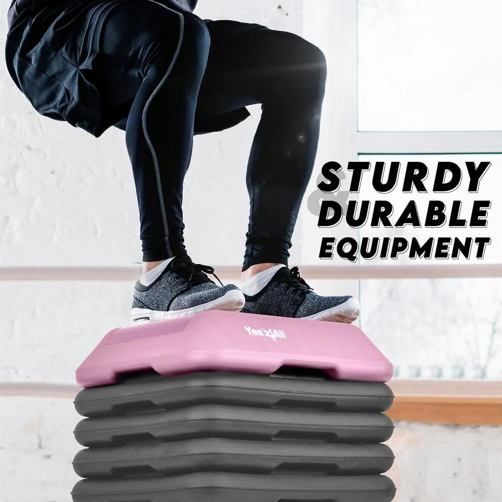 Yes4All Aerobics 41cm X 41cm X Single Step with 4 5 Height Imported from CXKW Platform, Pink/Gray, 10cm, Risers, Adjustments, Non-Slip, [Officially