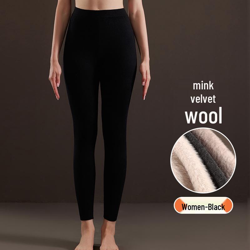 Men's Wool Fleece-Lined Warm Pants & Women's Faux Mink Cashmere Leggings: Winter High-Waisted Knitwear.