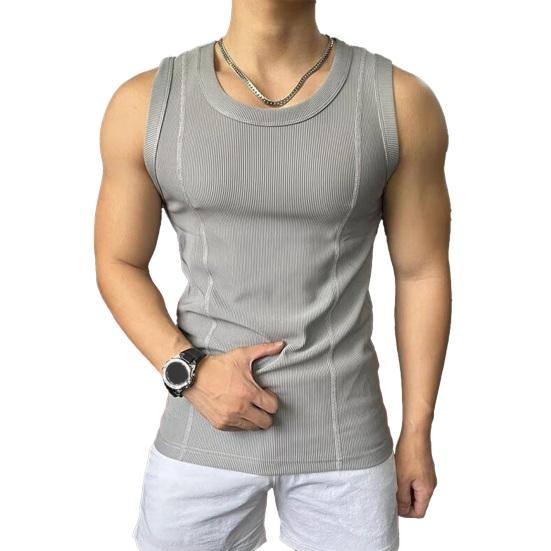 Men Vest Crew Collar Sleeveless Summer Tops Pure Color Ribbed Sport Camisole Lightweight Breathable Quick-Drying Tank Tops