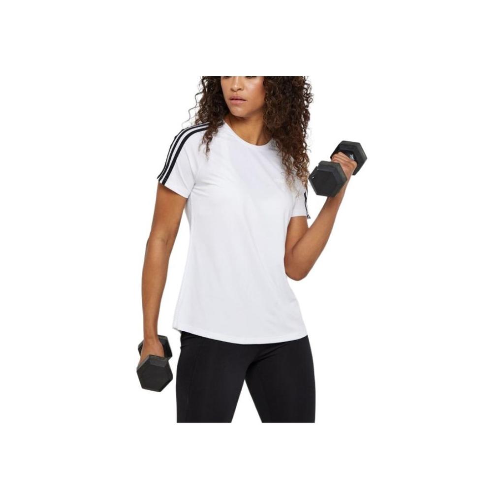Adidas W D2M 3S Tee Back Split Reflective Logo Lightweight Running Straight Leg Sports Short Sleeve T-Shirt Women Tops White DS8723
