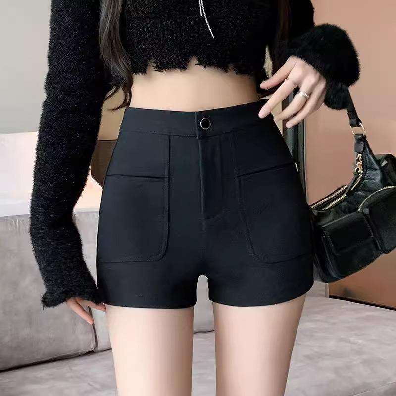 Women's High-Waist Black Suit Shorts, New for Autumn/Winter 2023 - Sexy Wide-Leg Boot Pants
